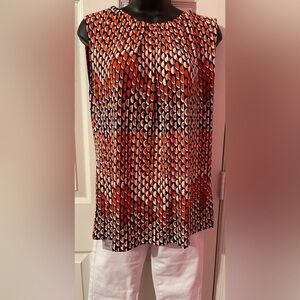 Ann Klein Geoprint Shell Top Size Large, Black tie in the back